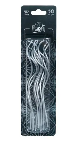 Одноразовая продукция: Свечи для торта 14см парафиновые витовые JF PS19s серебро /пач.=10 шт.