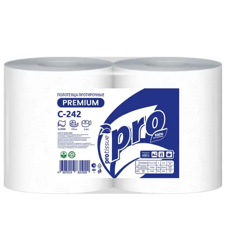 Вик: Полотенца протирочные 2сл 175м 35х35 целлюлоза с перф. белые PROtissue