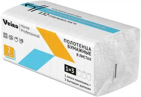 VEIRO: Полотенца бумажные V 2сл 132л 21х21,6см/21 Home (Soft Pack) белые