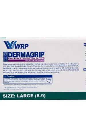 Перчатки: латексные Dermagrip High Risk L неопудренные нестерильные синие /пач.=50 шт.