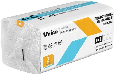 VEIRO: Полотенца бумажные V 2сл 132л 21х21,6см/21 Home (Soft Pack) белые