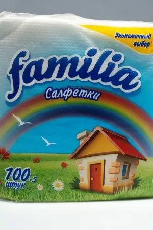 Бумажные салфетки: столовые 1сл 100листов 24х23 FAMILIA белые