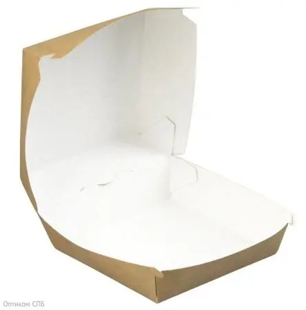 Одноразовая продукция: Коробка бумажная для бургера 120х120х70мм крафт Оригамо /пач.=260 шт.