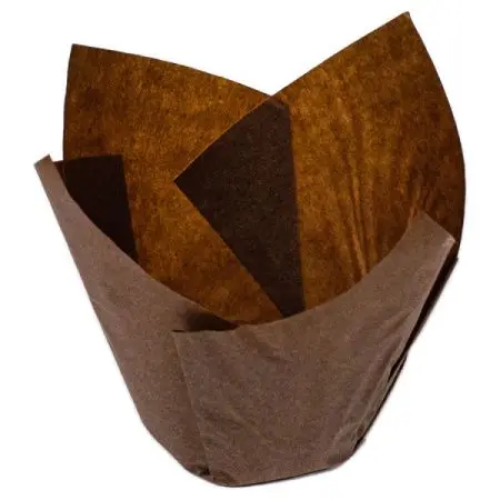 Одноразовая продукция: Форма бумажная для выпечки маффина d-50 h-88 "тюльпан" спираль коричневая /пач.=200 шт.