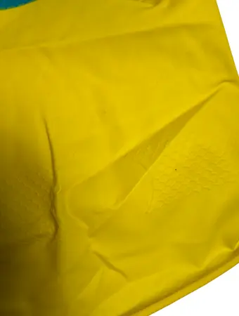 Перчатки: резиновые латексные BiColor L с хлопковым напылением сине-желтые