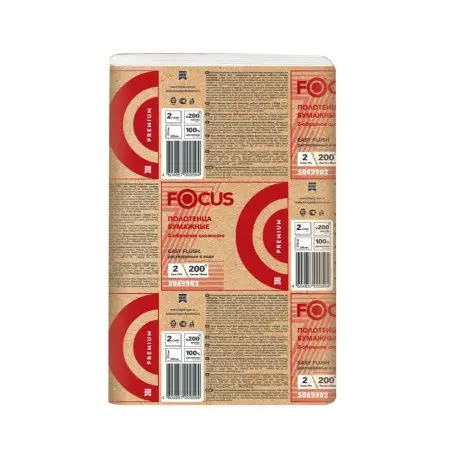 Хаят: Полотенца бумажные Z 2сл 200л 21,5х24см ФОКУС Премиум растворимые белые ПЭ
