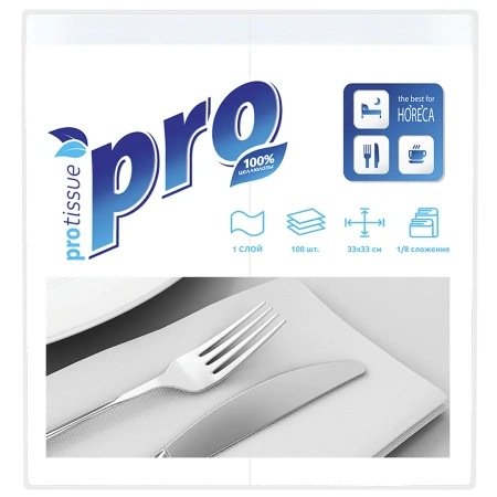 Бумажные салфетки: столовые 1сл 100листов 33х33см 1/8 с тиснением PROtissue