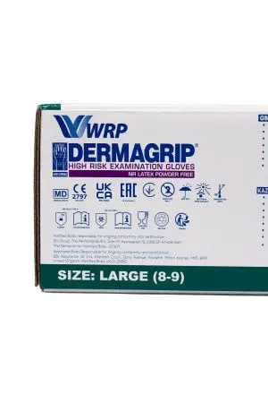 Перчатки: латексные Dermagrip High Risk L неопудренные нестерильные синие /пач.=50 шт.
