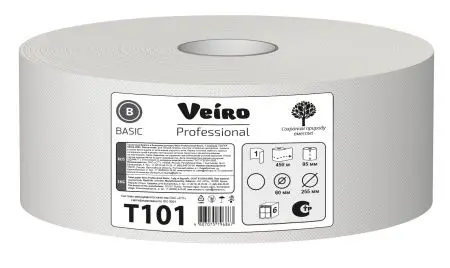 VEIRO: Бумага туалетная 1сл 450м/9,4 Basic натуральный