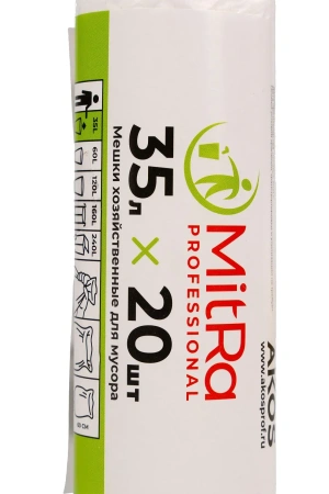 Мешки для мусора: 35л 50х60 ПНД 11мкм Митра/Паклан белые /рул.=20 шт.