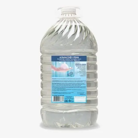 Фото №1 - Кеман: Мыло жидкое пенящееся АЛЬБАСОФТ-пена 5л с антибактер.эффектом, канистра ПЭТ бесцветный