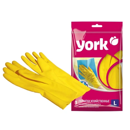 Перчатки: резиновые латексные YORK L высокая плотность с хлопковым напылением