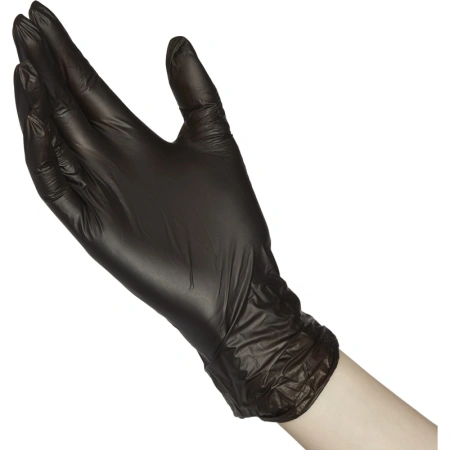 Фото №1 - Перчатки: виниловые M одноразовые неопудренные черные /пач.=100 шт.