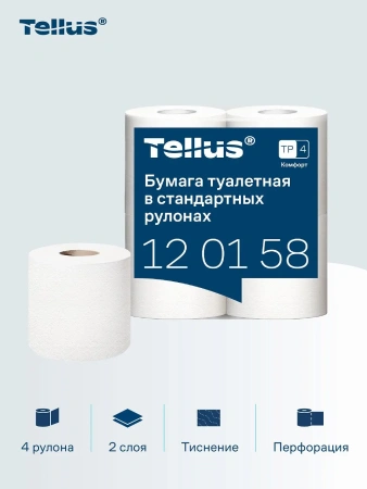 ТОРК: Tellus Бумага туалетная T4 Комфорт 2сл 23м белая /пач.=4 шт.