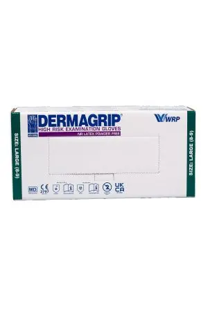 Перчатки: латексные Dermagrip High Risk L неопудренные нестерильные синие /пач.=50 шт.