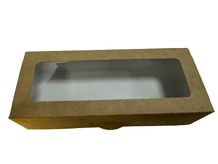 Фото №6 - Одноразовая продукция: Контейнер бумажный самосборный 500мл 170х70х40мм крафт с окном /пач.=250 шт.