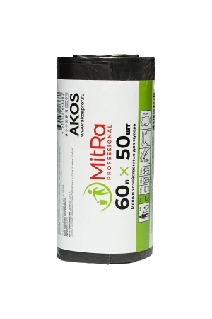 Мешки для мусора: 60л 60х80 ПНД 6.7мкм Митра/Паклан черные /рул.=50 шт.