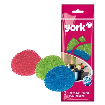 Губки,скрабы: для посуды YORK 8 х 8 х 2,5 см пластиковые /пач.=3 шт.